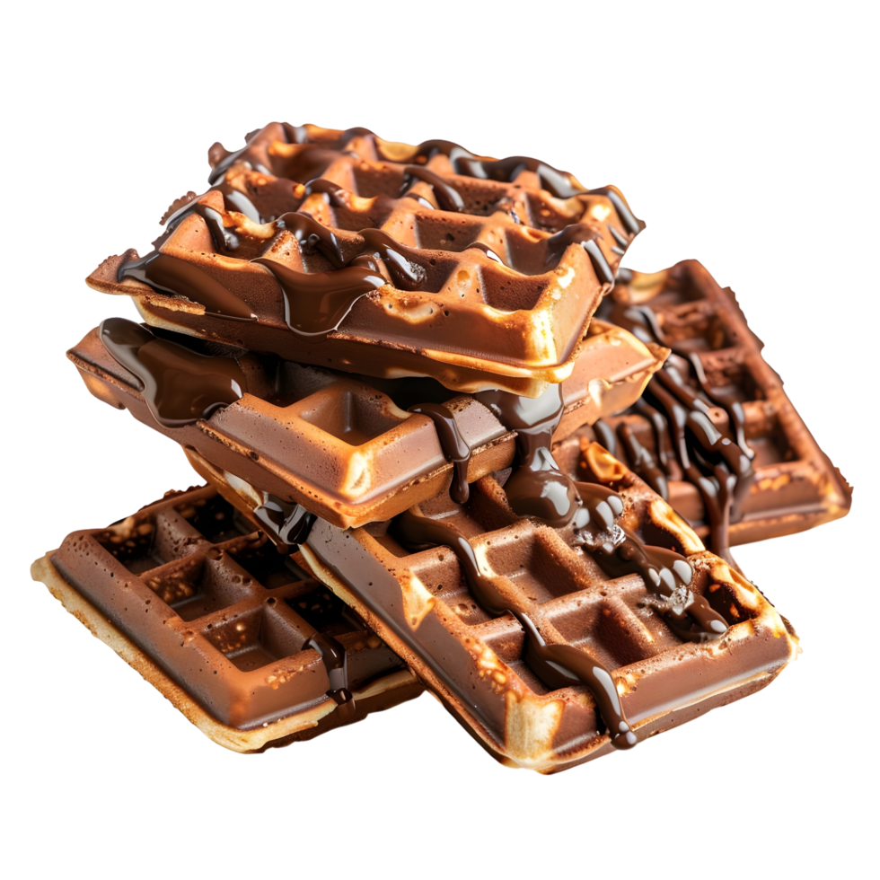 Crispy chocolate waffles with syrup isolated on transparent background png