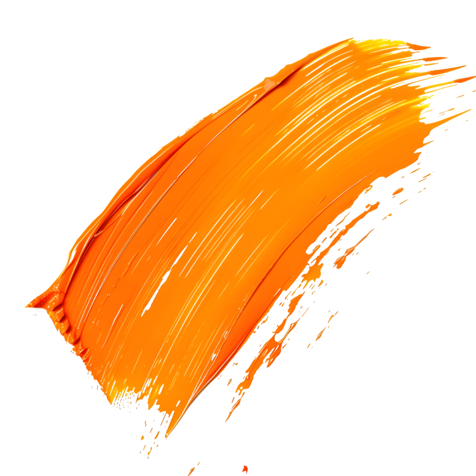 Bold orange paint brush stroke isolated on transparent background png