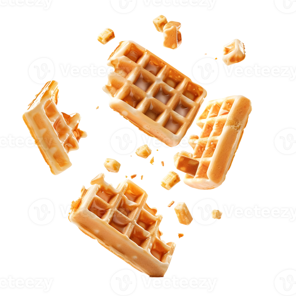 Golden crispy waffles isolated on transparent background png
