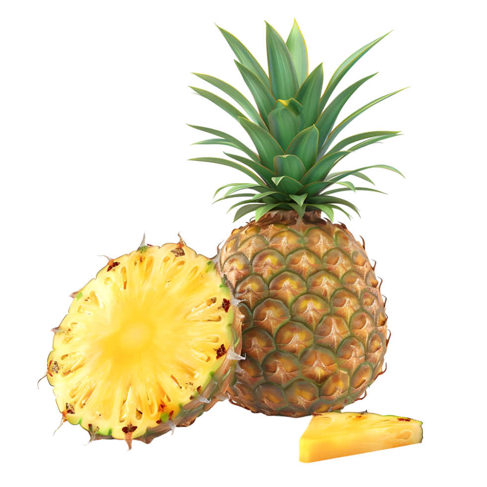 Fresh Pineapple Fruit with Sliced Piece isolated on transparent background png
