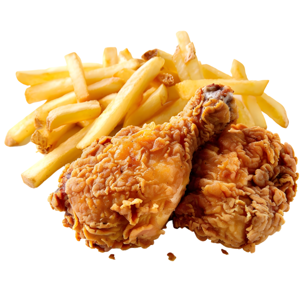 Fried chicken drumstick with fries isolated on transparent background png