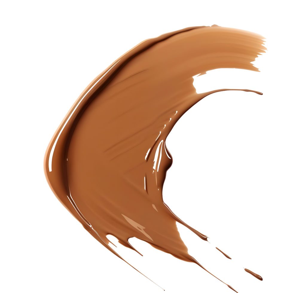 Soft beige makeup foundation smear with subtle glow isolated on transparent background png