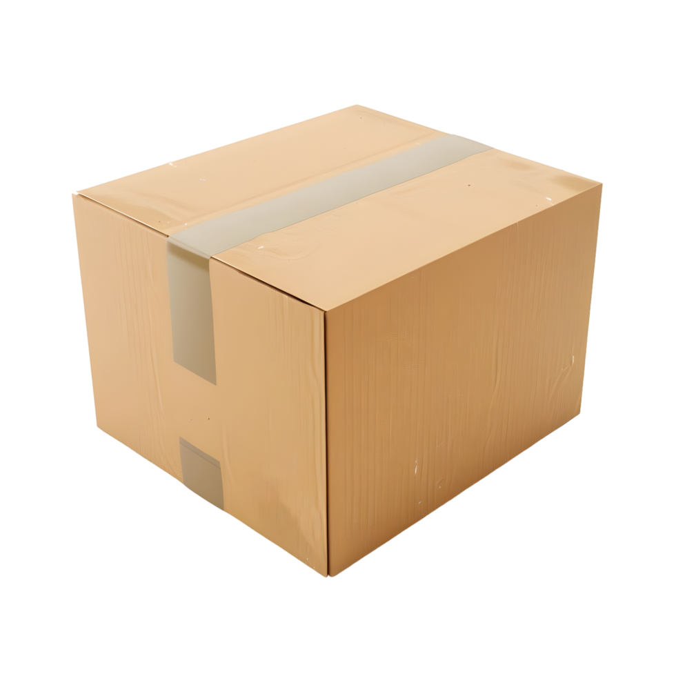 Open-top cardboard box with visible folds and light brown texture isolated on transparent background png