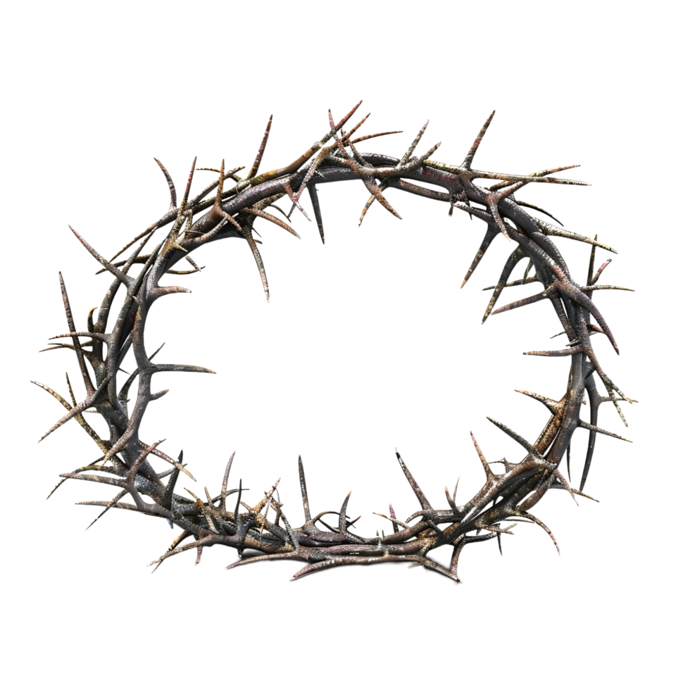Sharp thorny crown made of intertwined branches isolated on transparent background png