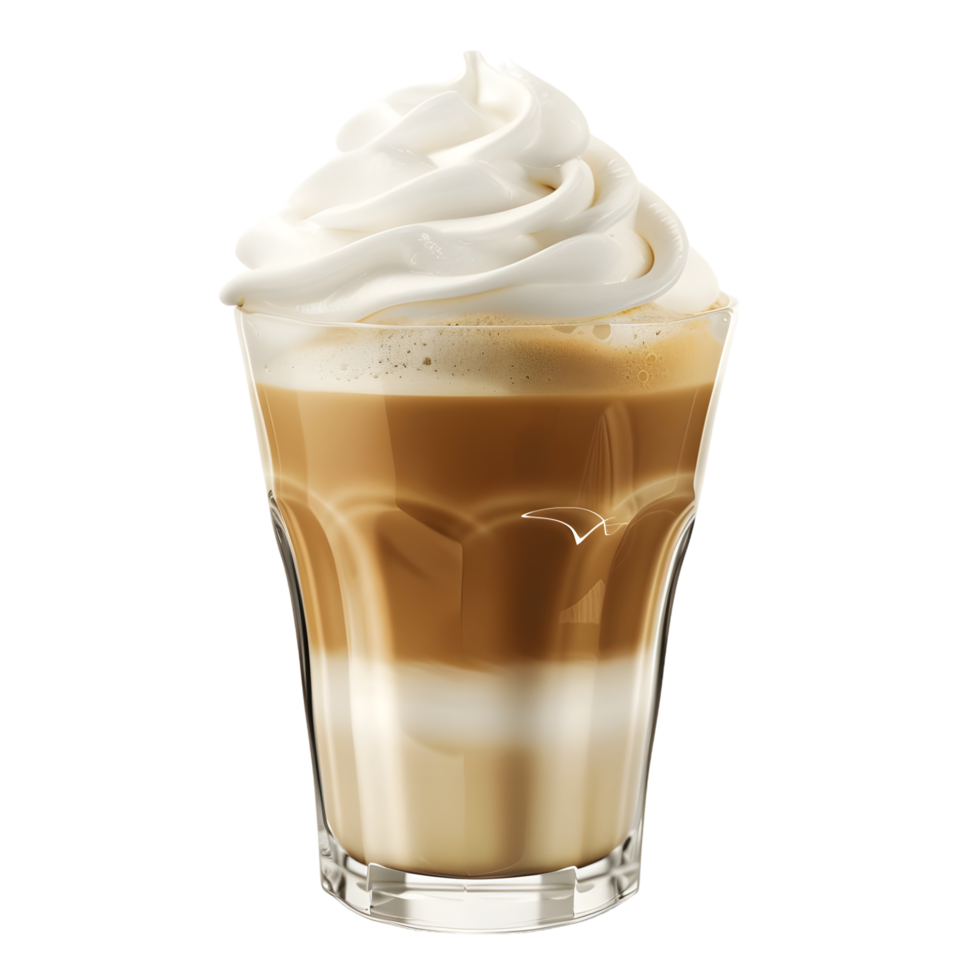 Layered latte macchiato in a clear glass with frothy milk foam isolated on transparent background png