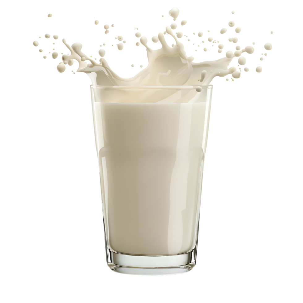 Refreshing glass of cold milk with splash effect isolated on transparent background png