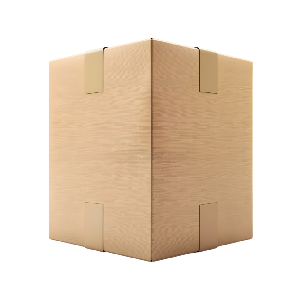 Large plain cardboard box with crisp folds and sturdy edges isolated on transparent background png