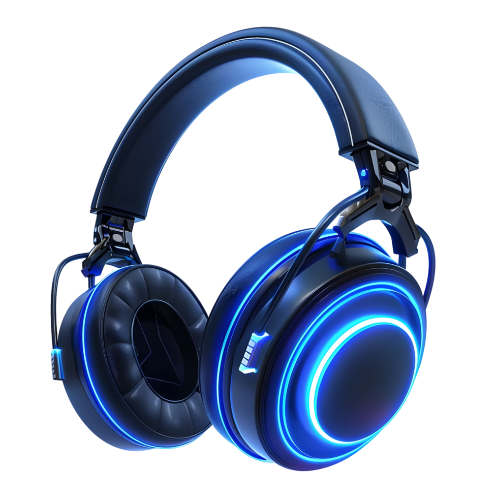 Futuristic Headphones with Blue Neon Lights isolated on transparent background png