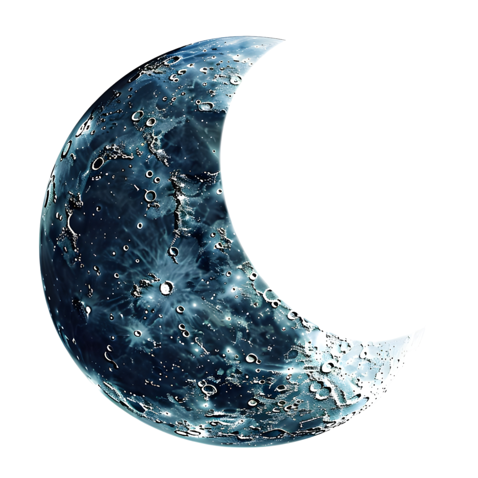 Glowing crescent moon with a detailed starry night texture isolated on transparent background png