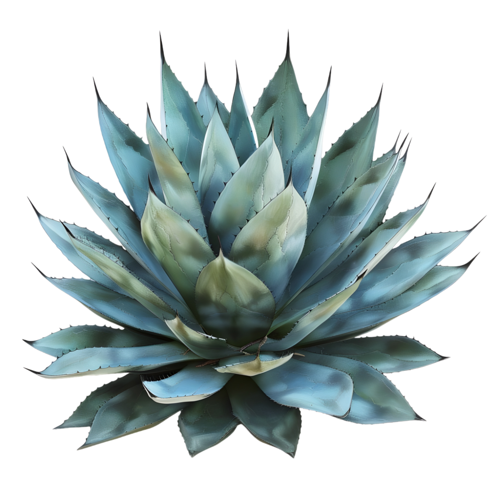 Vibrant blue succulent plant with symmetrical pointed leaves isolated on transparent background png