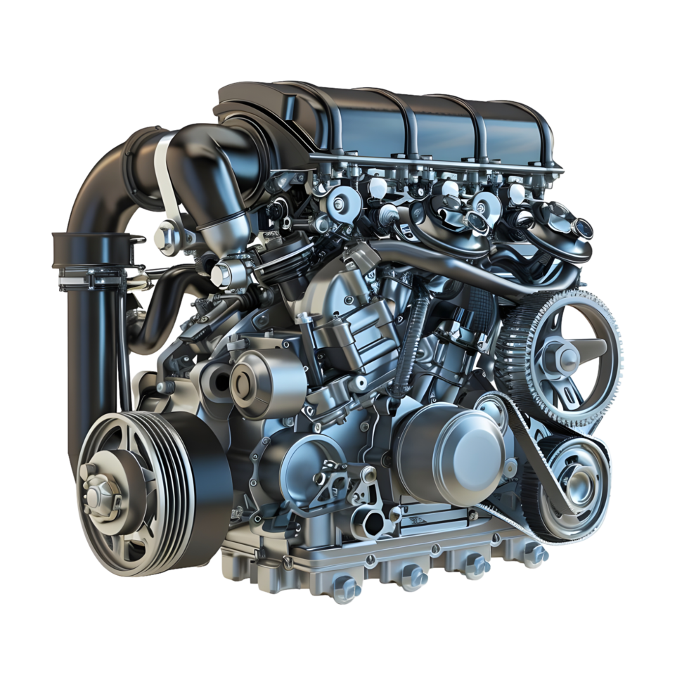 High-performance automobile engine with visible mechanical details isolated on transparent background png