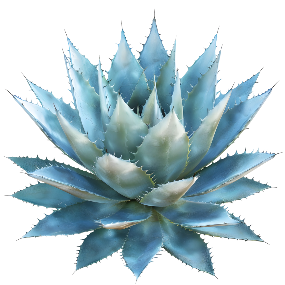 Vibrant blue succulent plant with sharp pointed leaves isolated on transparent background png