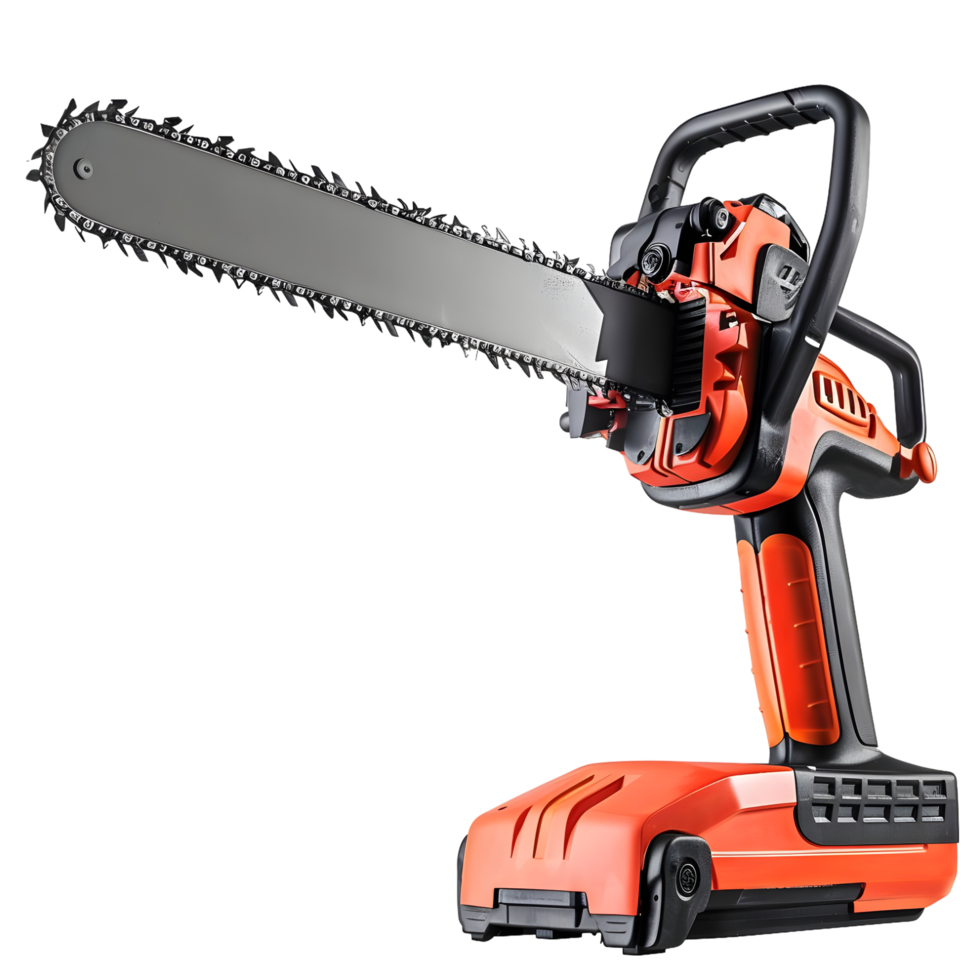 Powerful Chainsaw with Orange Handle isolated on transparent background png