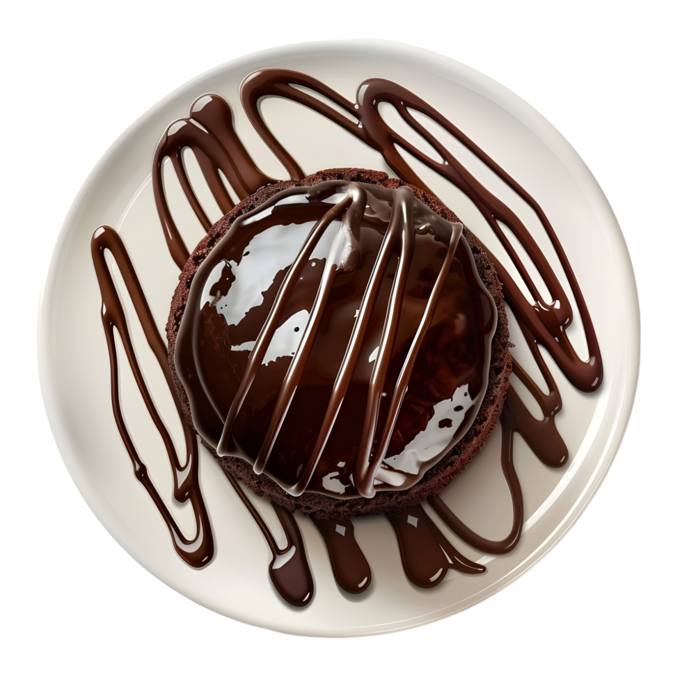Rich melted chocolate drizzled in a perfect circular swirl isolated on transparent background png