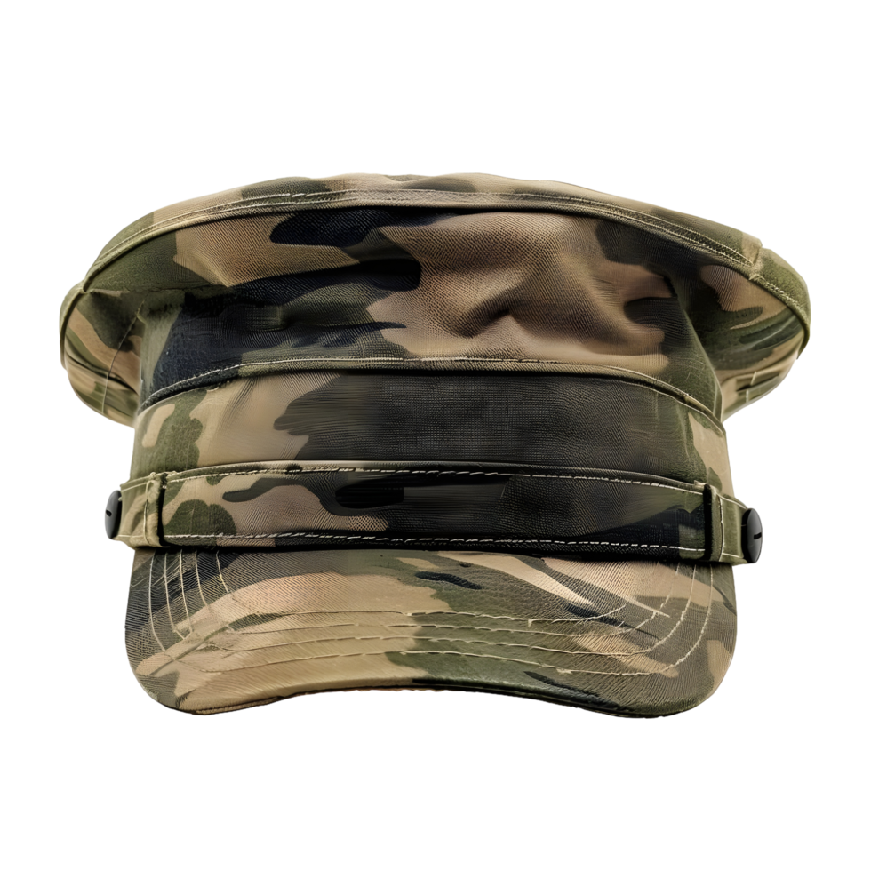 Camouflage military cap with detailed fabric texture isolated on transparent background png