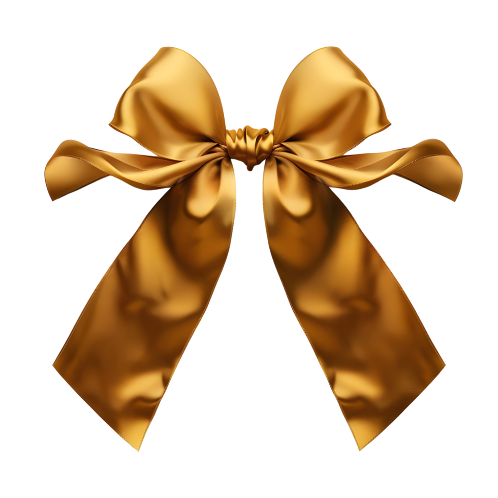 Large decorative gold satin bow with a luxurious sheen and perfect loops isolated on transparent background png