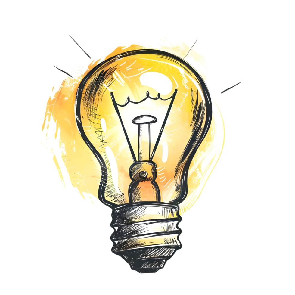 Vintage incandescent light bulb with glowing warm filament and slight reflections isolated on transparent background png