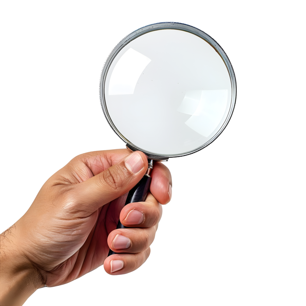Hand Holding a Magnifying Glass isolated on transparent background png
