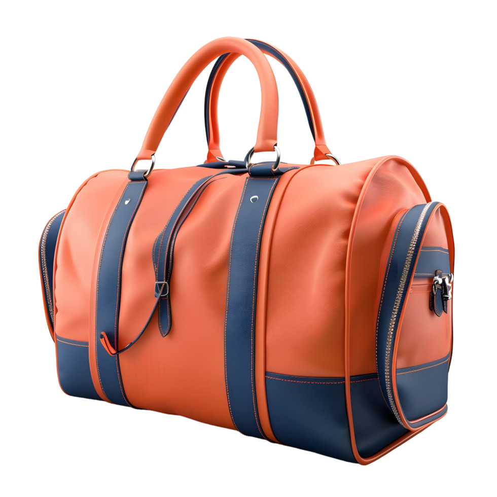 Orange and blue leather travel bag isolated on transparent background png