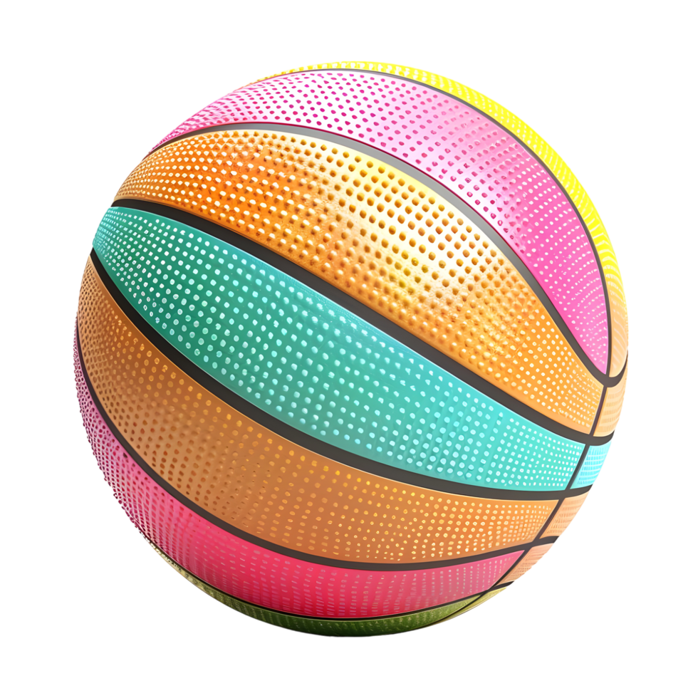 Classic blue and pink gradient basketball with realistic texture and shadow isolated on transparent background png