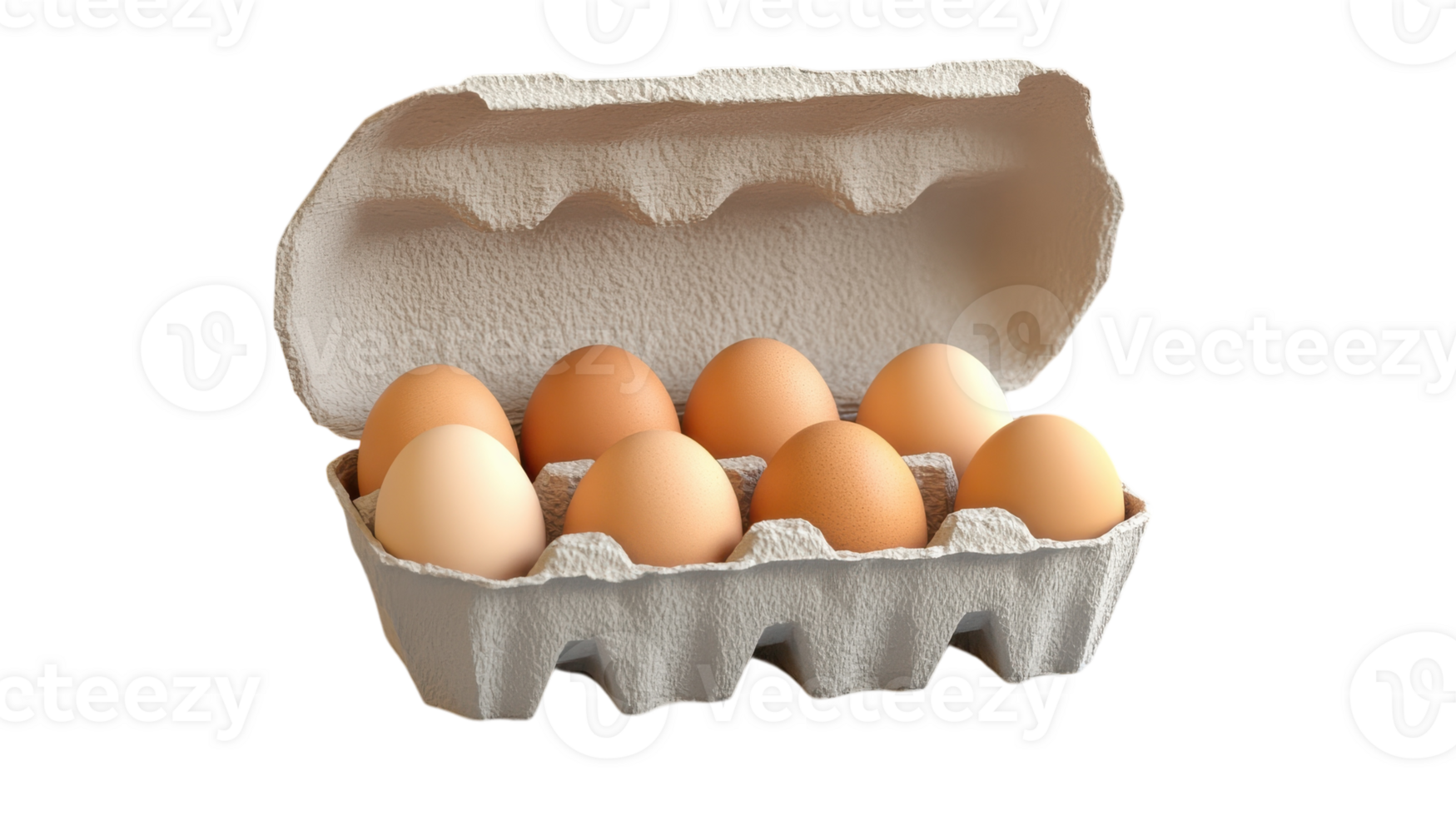 Fresh brown eggs neatly arranged in an open cardboard carton on a clean surface for cooking or baking use. png
