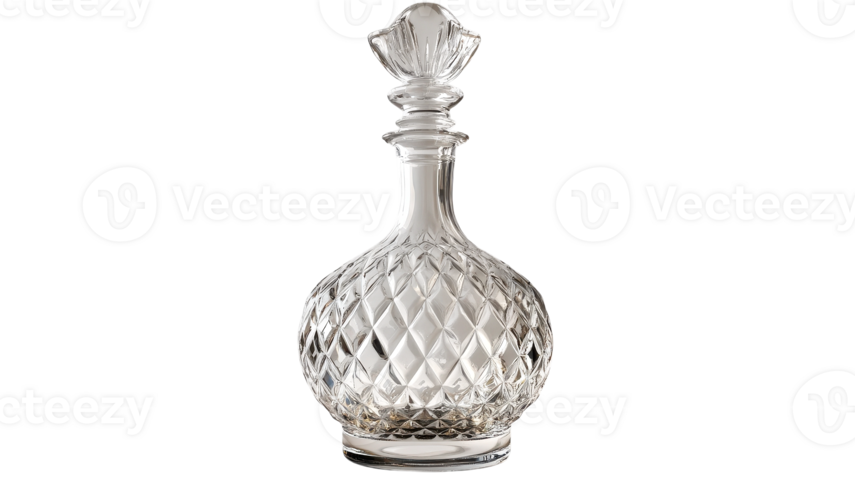 Elegant glass crystal decanter with a distinctive design suitable for serving beverages at gatherings or special occasions. png