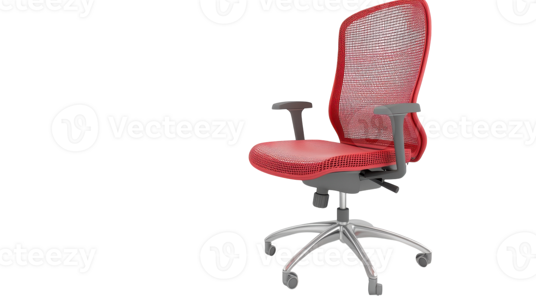 Ergonomic red office chair with mesh backrest, adjustable height, and rolling base suitable for modern workspaces. png