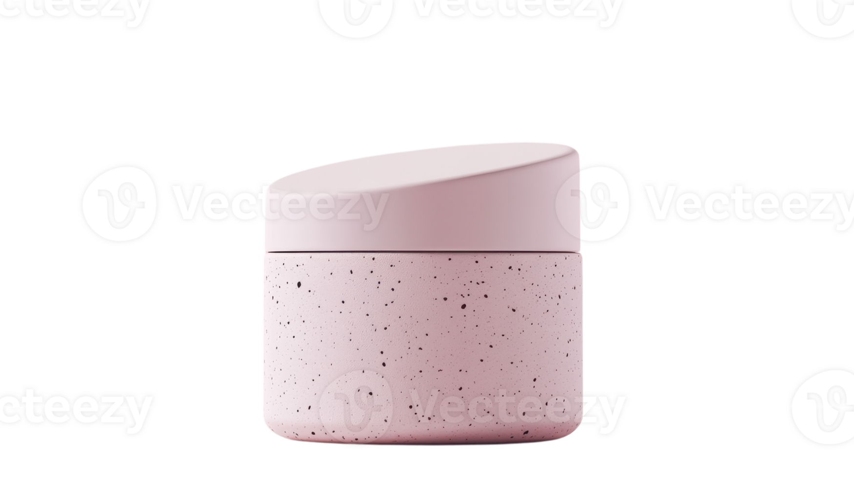 A pink speckled skincare jar with a smooth white lid sits against a transparent background, showcasing modern cosmetic design elements. png