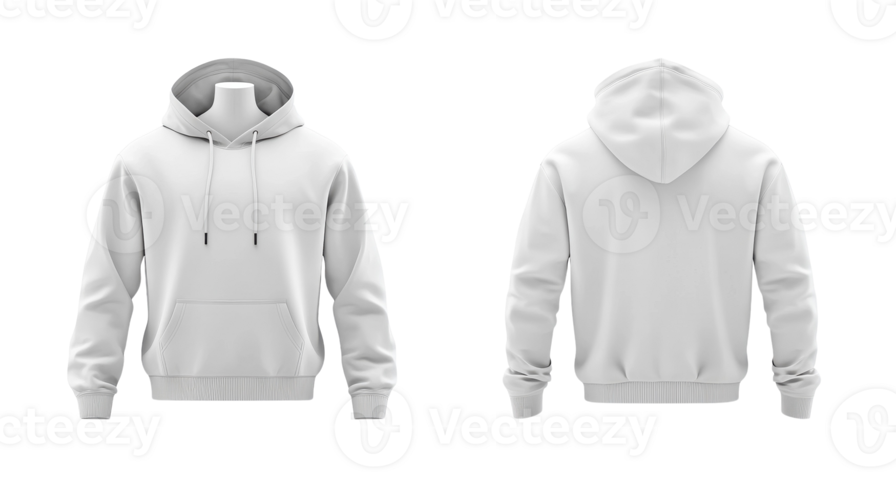 Stylish white hooded sweatshirt displayed from front and back views in a neutral setting showcasing its casual design png