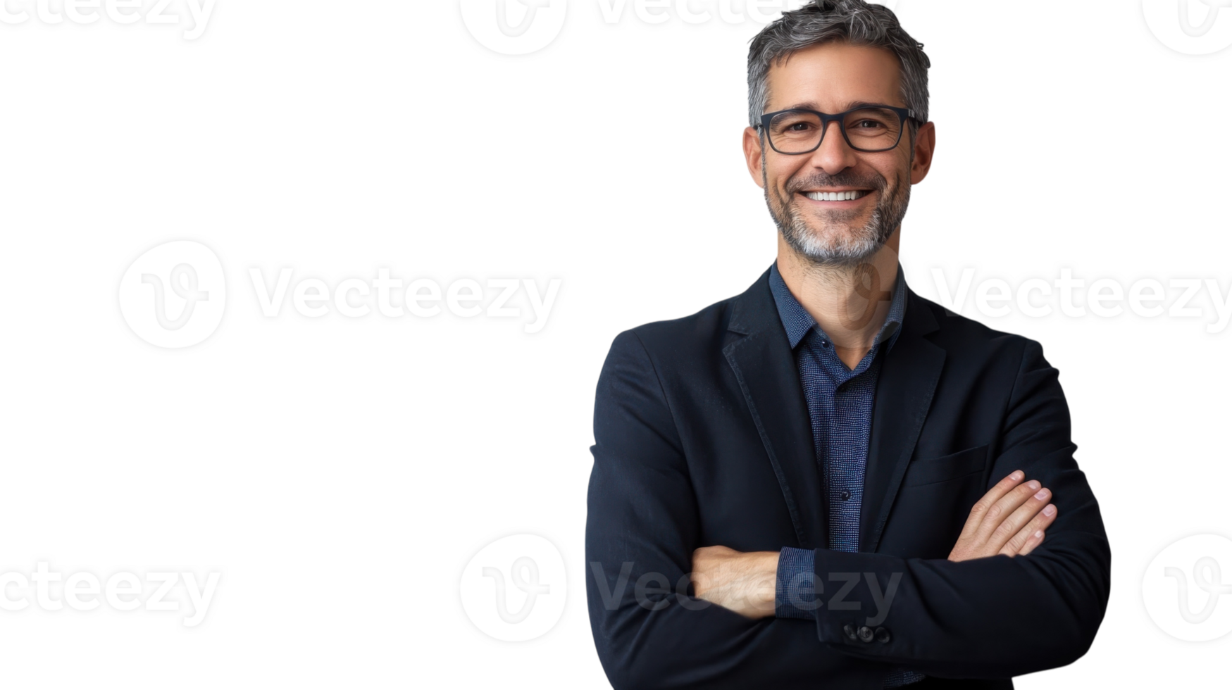 Smiling man in a black blazer poses confidently against a plain background png