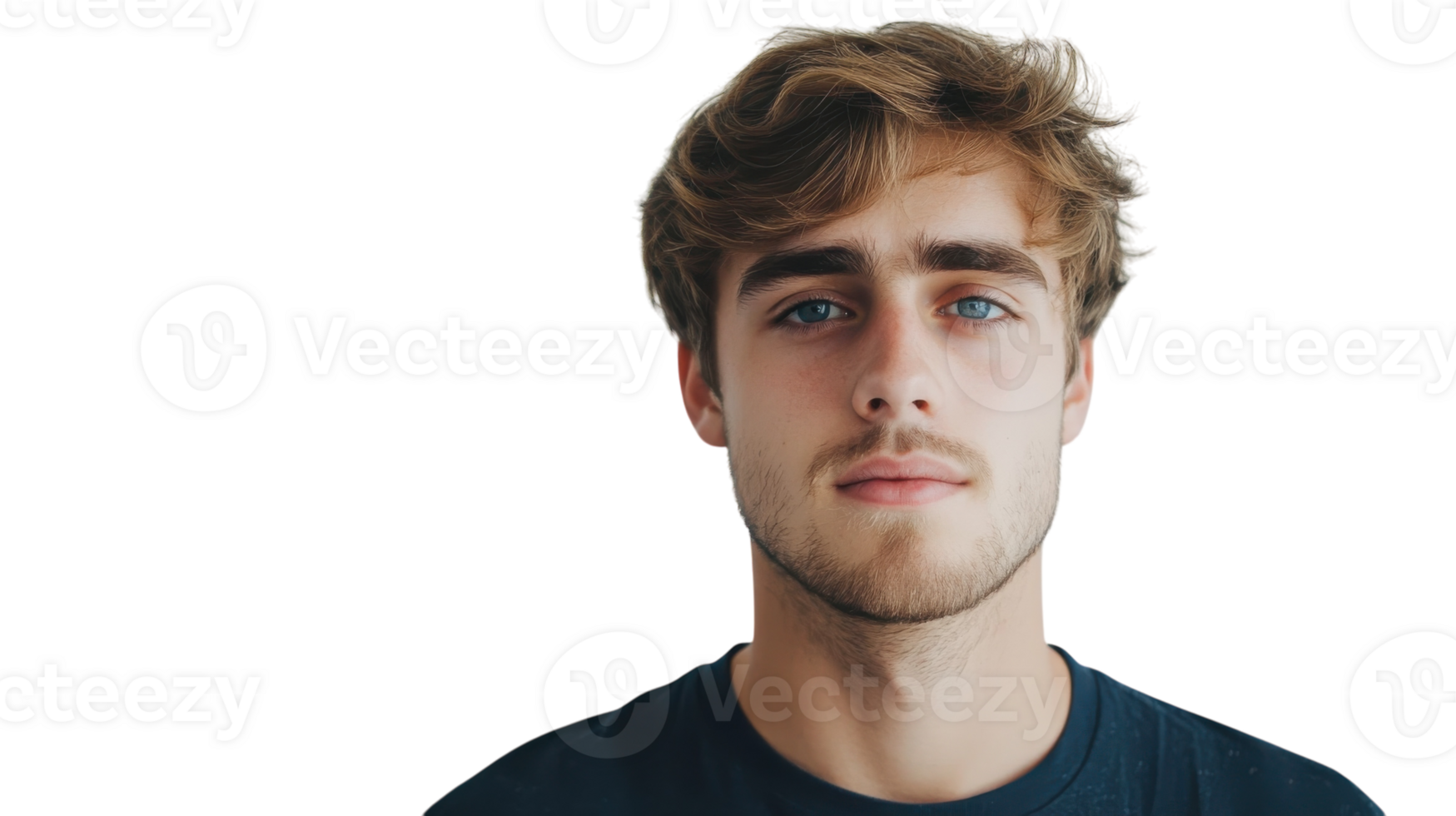 Young man with light brown hair and blue eyes gazes directly at the camera against a plain background png