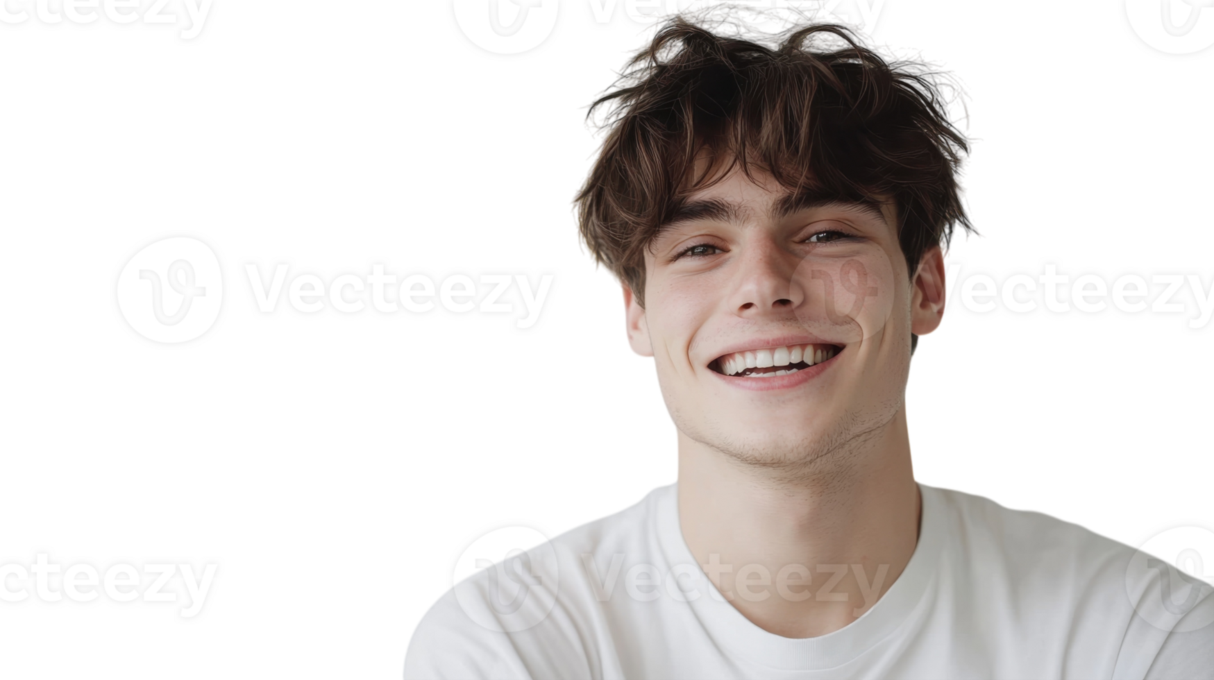 Young man with a bright smile poses against a plain background during a casual indoor moment, showcasing friendly expression and relaxed demeanor png