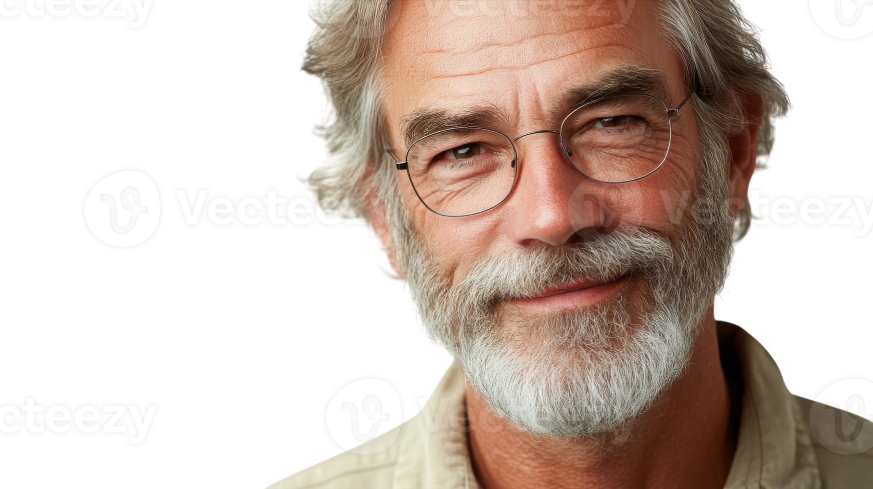Mature man with glasses smiling against a light background in a relaxed expression png