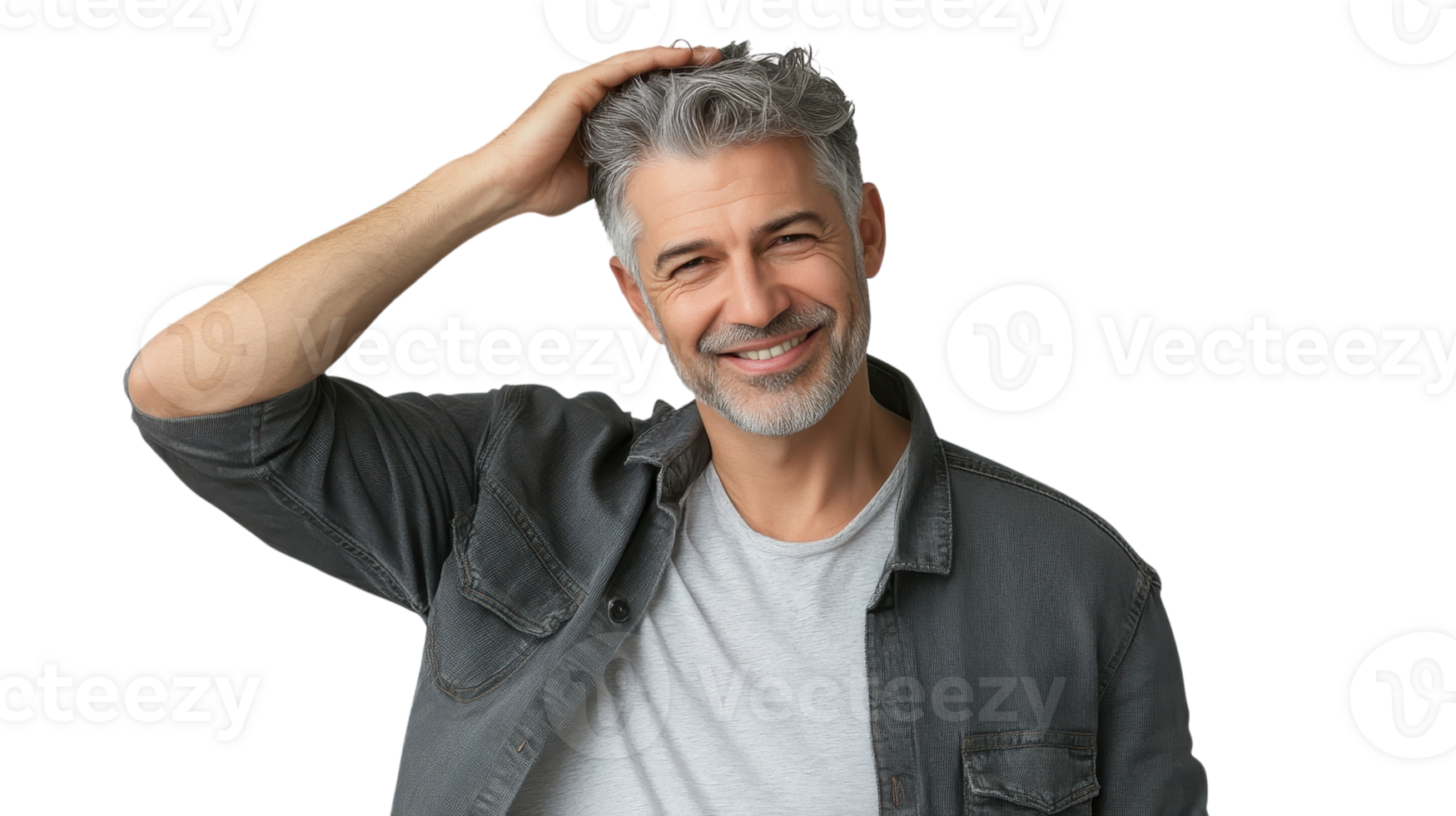 Man smiling and posing with a casual hand gesture against a plain background png