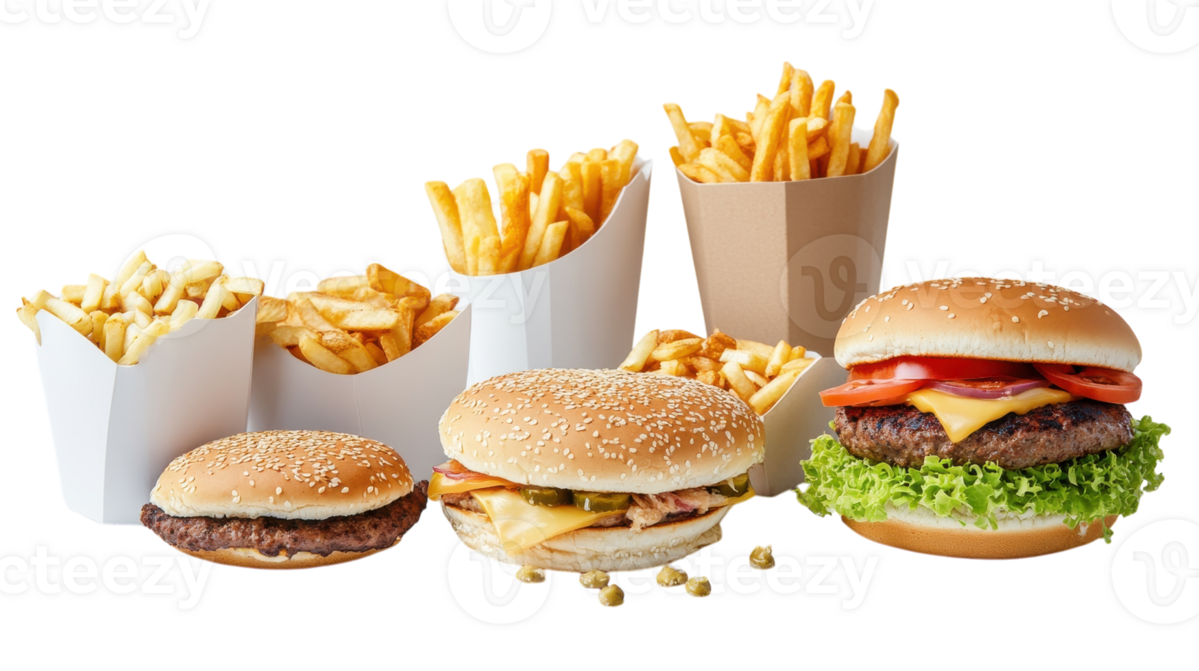 Delicious burgers and crispy fries served in a casual dining setting with a variety of styles and flavors in focus png