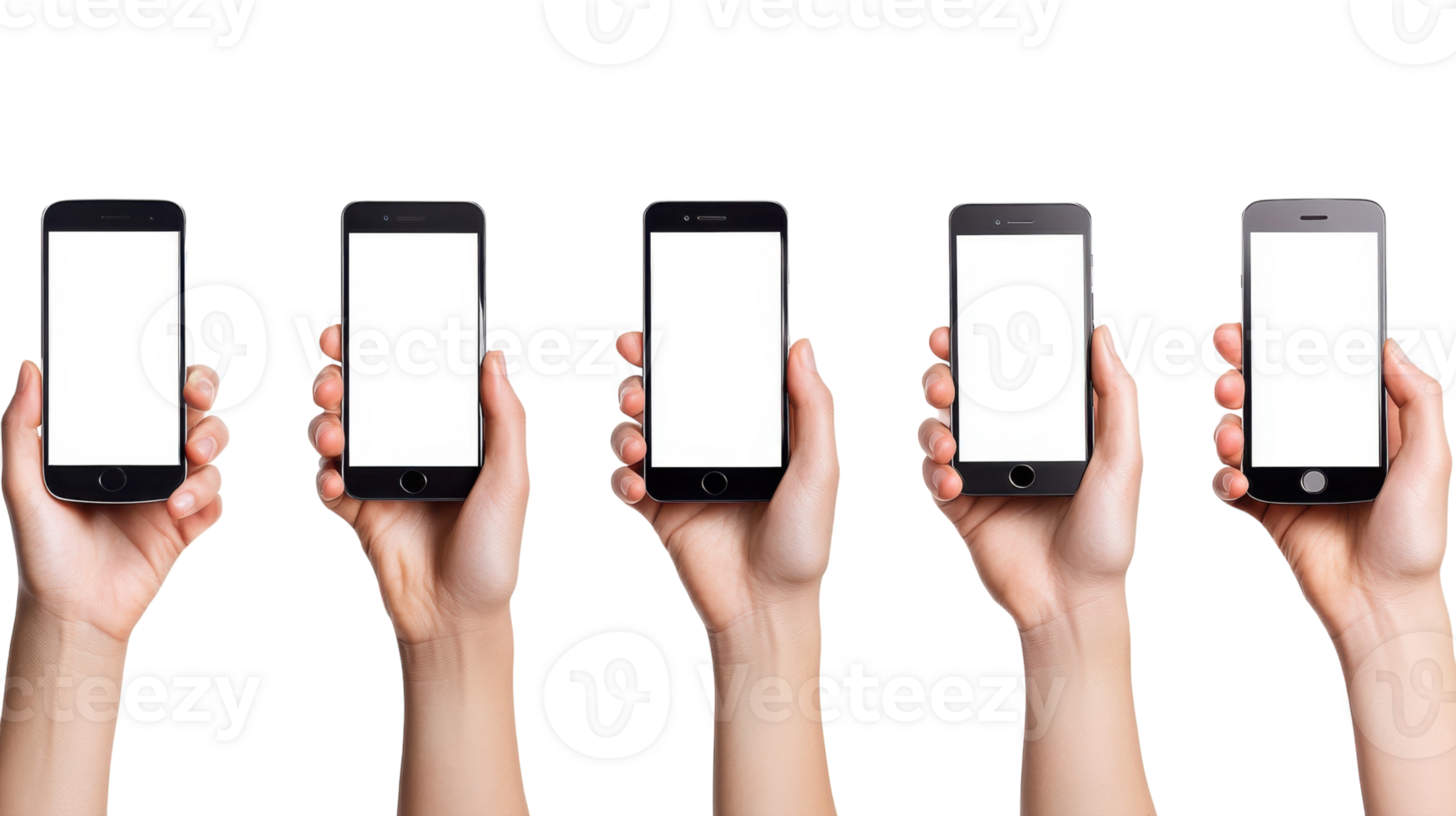 Multiple hands displaying various smartphones in a studio setting during daylight hours png