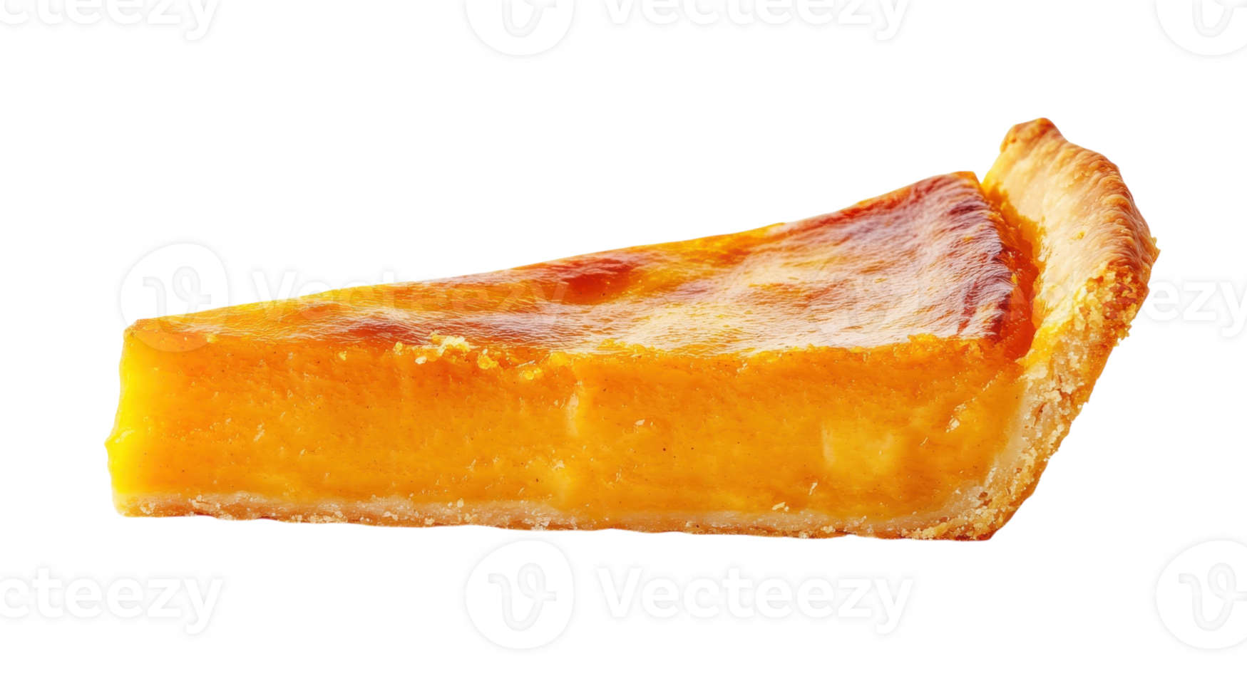 Delicious slice of creamy pumpkin pie with golden crust served on a plain background png