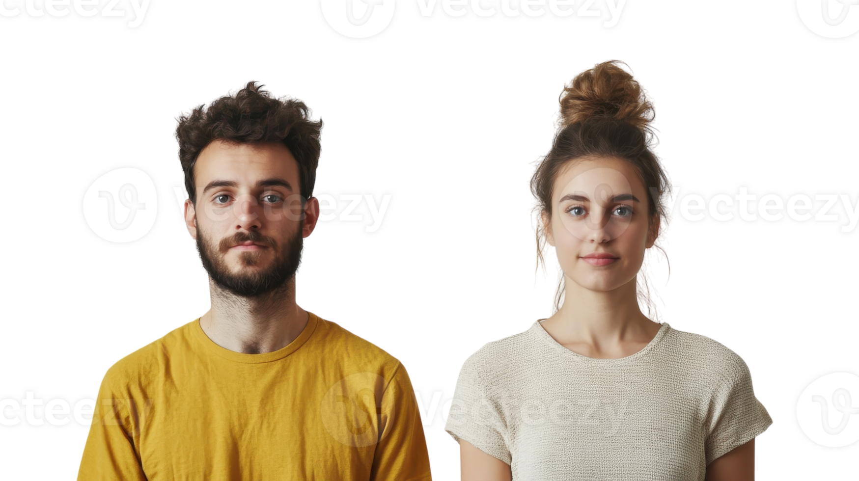 Two people standing next to each other in a studio png