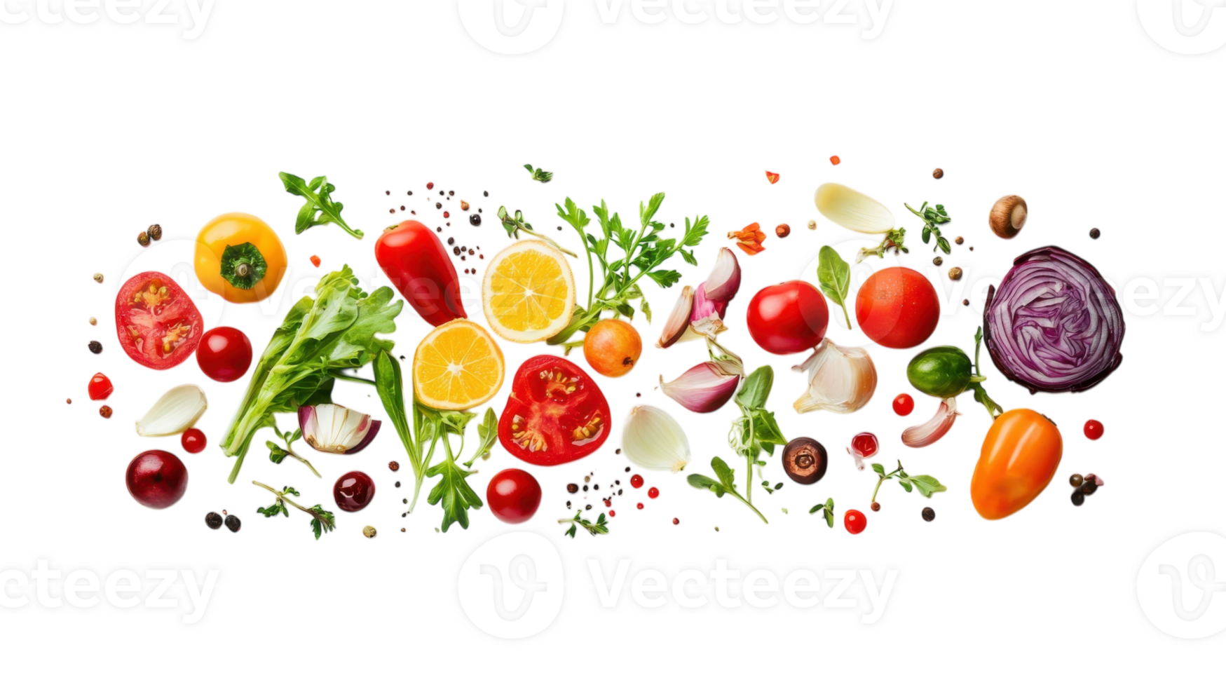 A large group of vegetables and fruits on a black background png