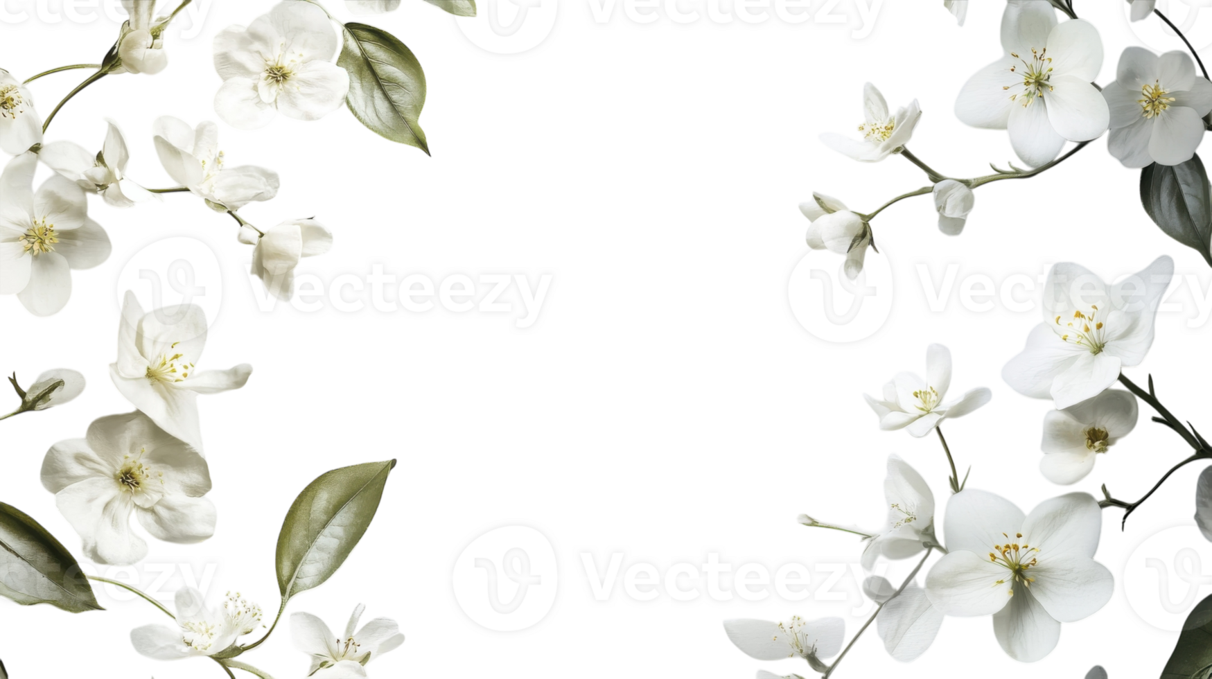 White flowers are arranged in a frame on a black background png