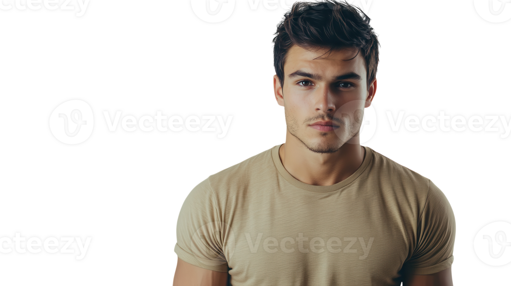 Young man poses with serious expression against plain background in studio setting png