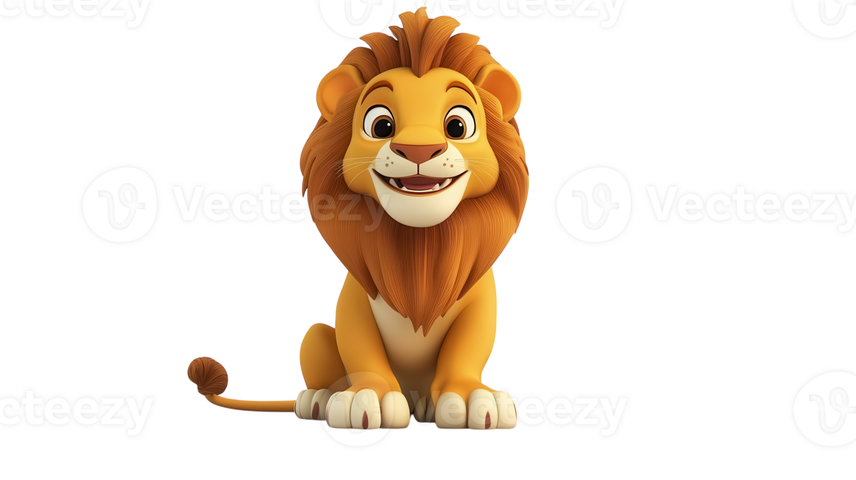 Cheerful animated lion character sitting happily with a friendly expression on a white background png