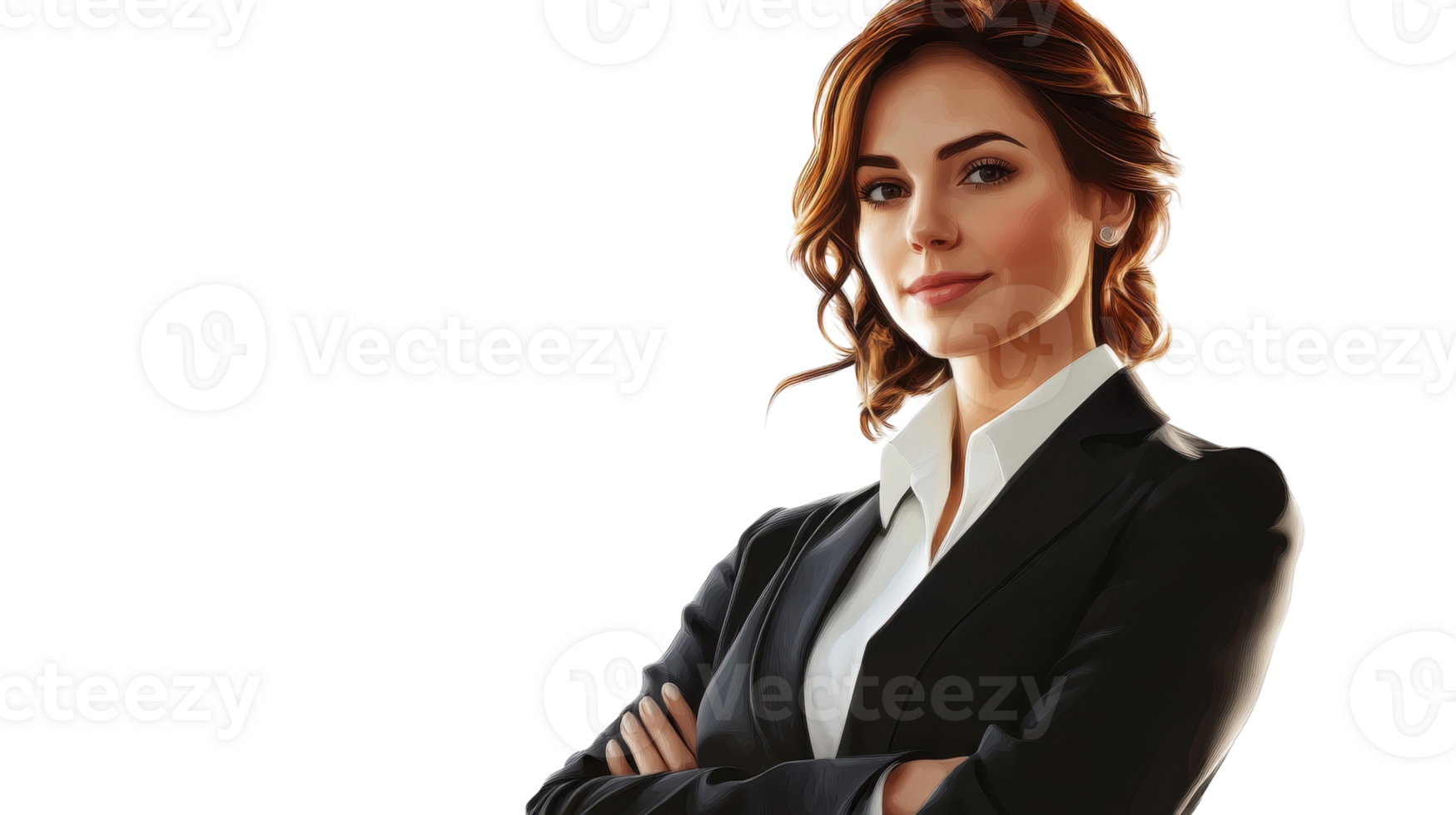 Confident young woman in formal attire expressing professionalism and determination while standing against a plain background png