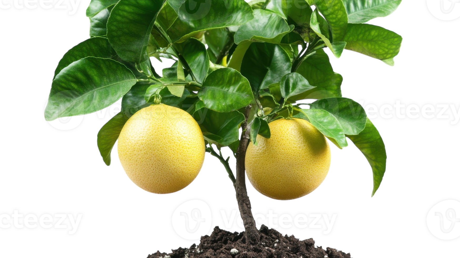 Fresh citrus fruits growing on a small tree in a well-watered garden with rich soil during bright daylight png