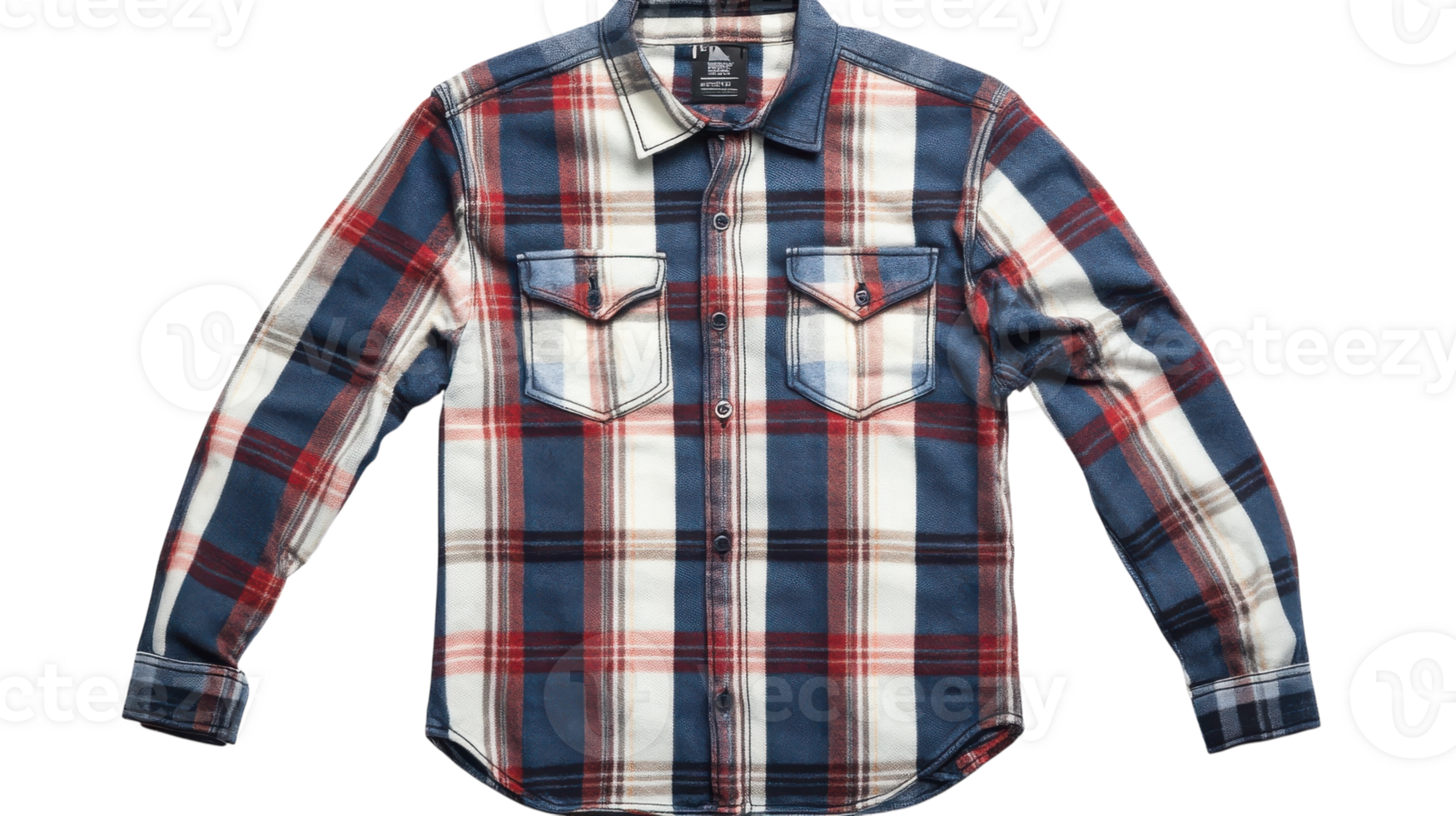 Stylish blue and red plaid flannel shirt with button-up design and front pockets suitable for casual wear and seasonal fashion png