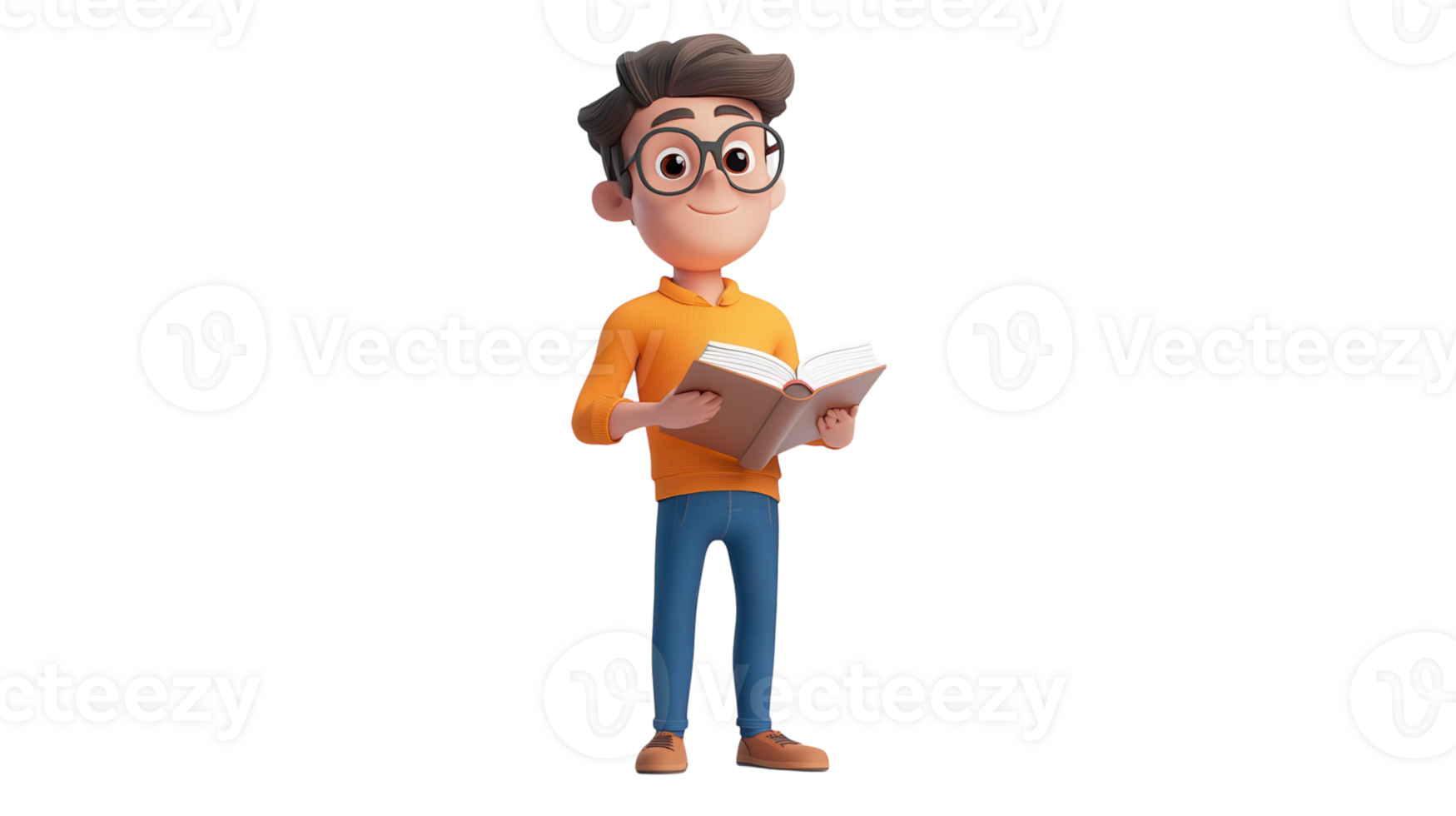 Young man reading a book while standing in a bright environment png