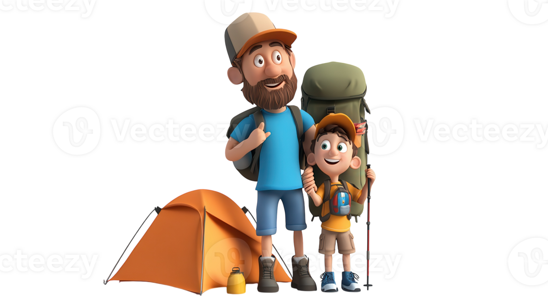 Father and son enjoy camping adventure in the great outdoors while uplifting spirit and bonding through nature png
