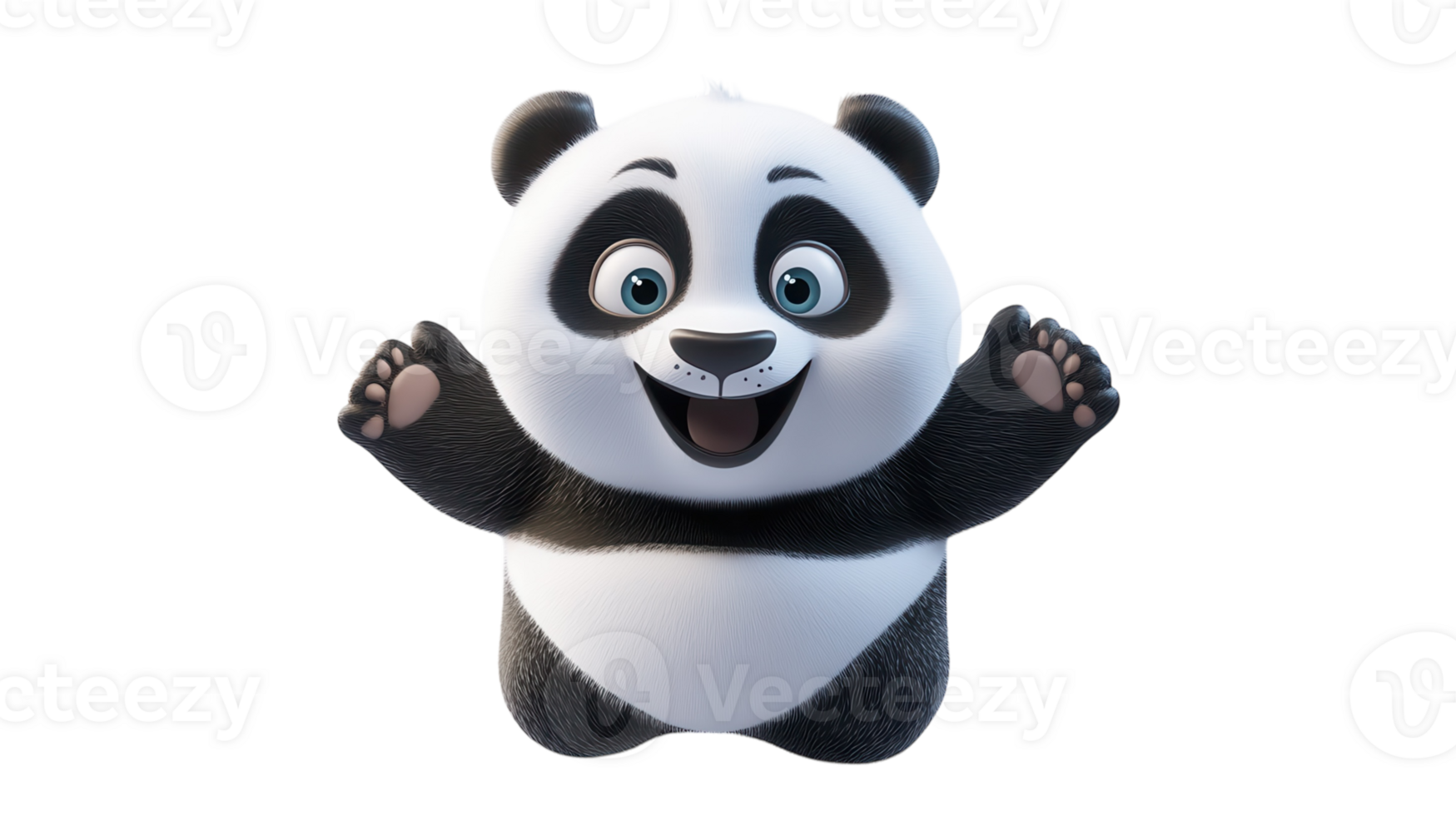 Cute animated panda character with a big smile and outstretched arms in a cheerful pose png