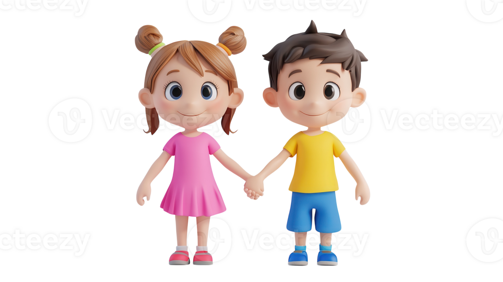 Cartoon children holding hands in a playful pose, showcasing friendship and innocence in a bright, cheerful setting png