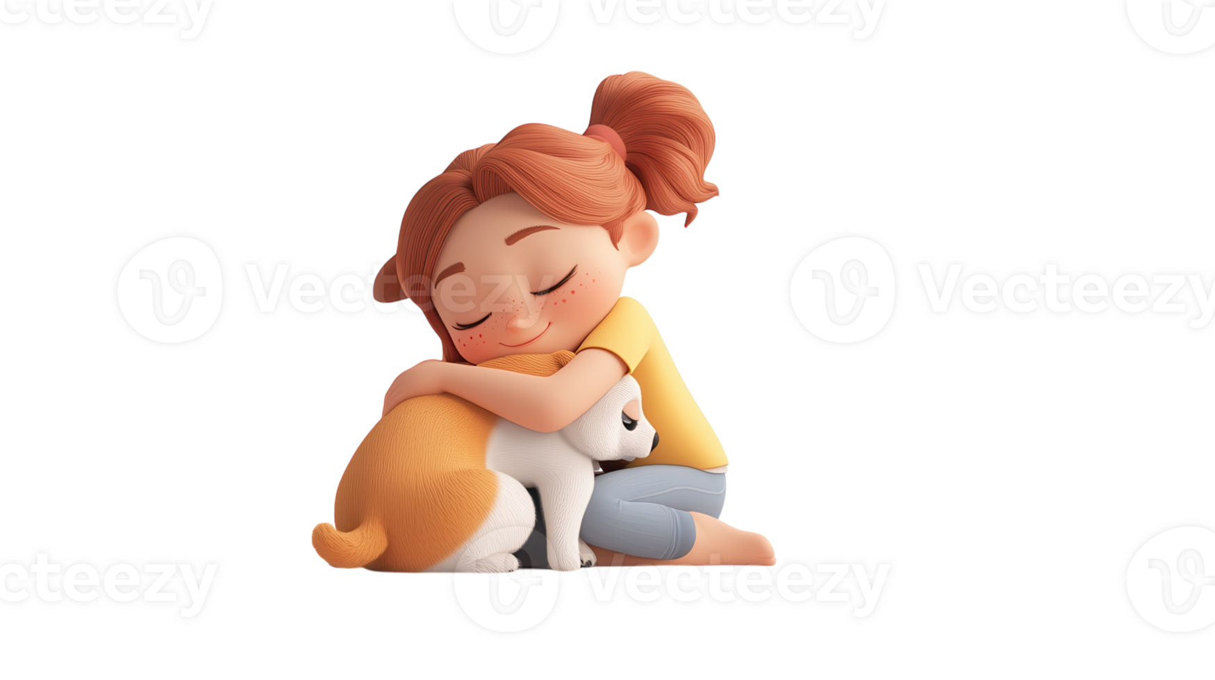 Child hugs a small dog with joy and affection in a playful, animated illustration at home png